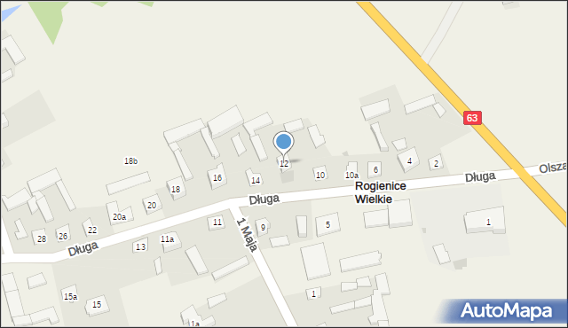 Rogienice Wielkie, Długa, 12, mapa Rogienice Wielkie