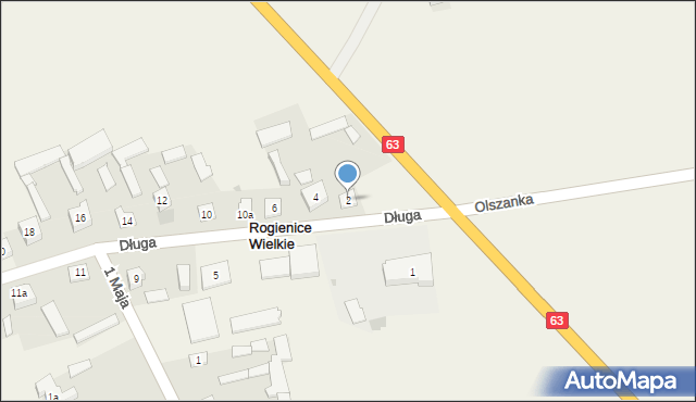 Rogienice Wielkie, Długa, 2, mapa Rogienice Wielkie