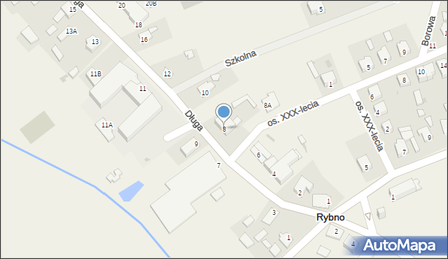 Rybno, Długa, 8, mapa Rybno