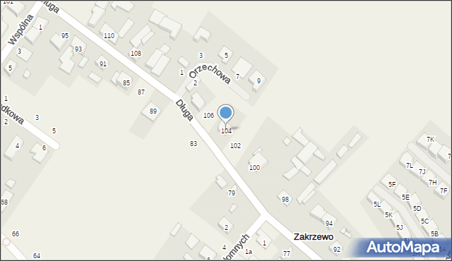 Zakrzewo, Długa, 104, mapa Zakrzewo