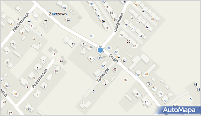 Zakrzewo, Długa, 67, mapa Zakrzewo