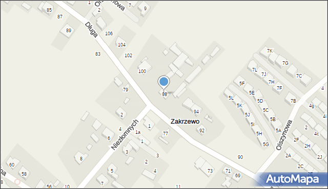 Zakrzewo, Długa, 98, mapa Zakrzewo