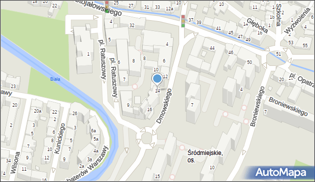 Bielsko-Biała, Dmowskiego Romana, 14, mapa Bielsko-Białej