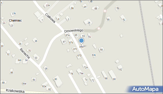 Nowy Sącz, Dmowskiego Romana, 65A, mapa Nowego Sącza