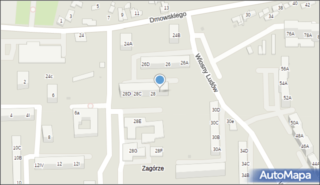 Sosnowiec, Dmowskiego Romana, 28A, mapa Sosnowca