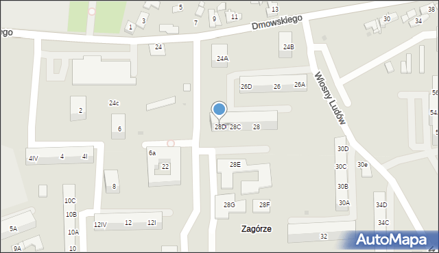 Sosnowiec, Dmowskiego Romana, 28D, mapa Sosnowca