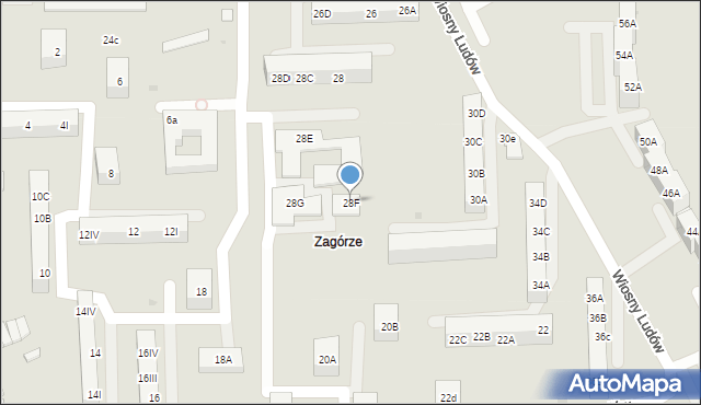 Sosnowiec, Dmowskiego Romana, 28F, mapa Sosnowca