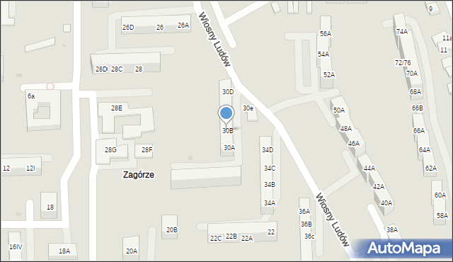 Sosnowiec, Dmowskiego Romana, 30B, mapa Sosnowca