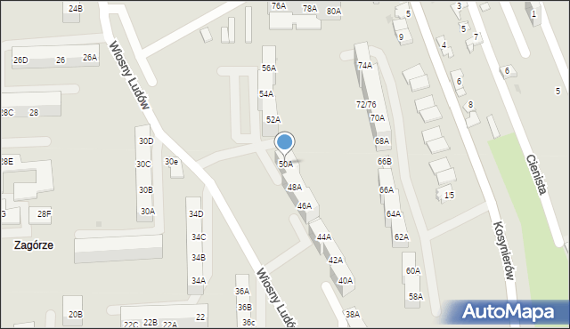 Sosnowiec, Dmowskiego Romana, 50A, mapa Sosnowca