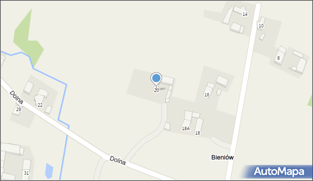 Bieniów, Dolna, 20, mapa Bieniów