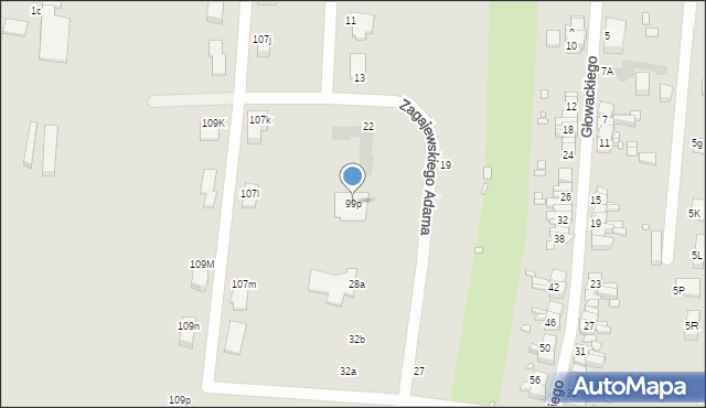 Gliwice, Dolnej Wsi, 99p, mapa Gliwic