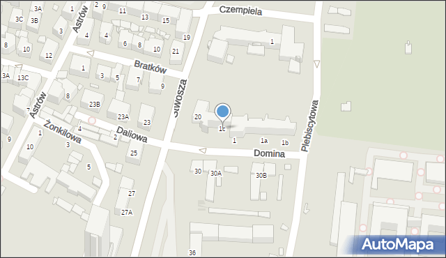 Katowice, Domina Czesława, bp., 1c, mapa Katowic