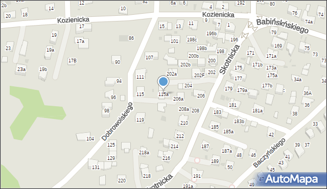 Kraków, Dobrowolskiego Antoniego, 115a, mapa Krakowa