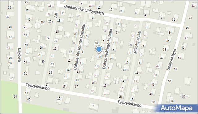 Krotoszyn, Dobrzańskiego-Hubala Henryka, mjr., 10, mapa Krotoszyna