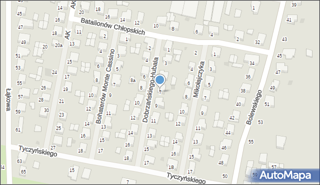 Krotoszyn, Dobrzańskiego-Hubala Henryka, mjr., 7, mapa Krotoszyna