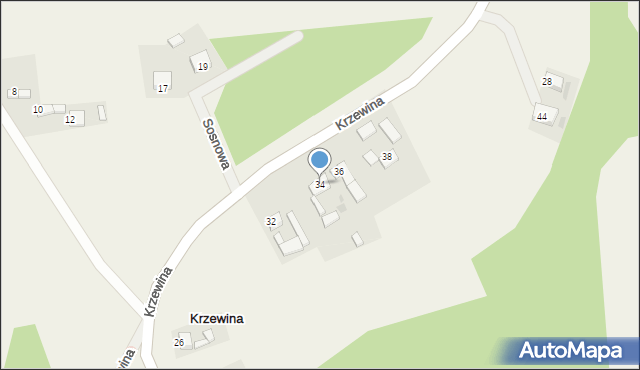 Krzewina, Dolna, 34, mapa Krzewina