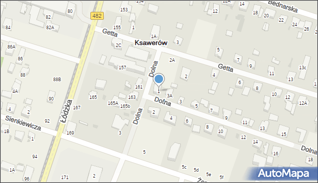 Ksawerów, Dolna, 1, mapa Ksawerów