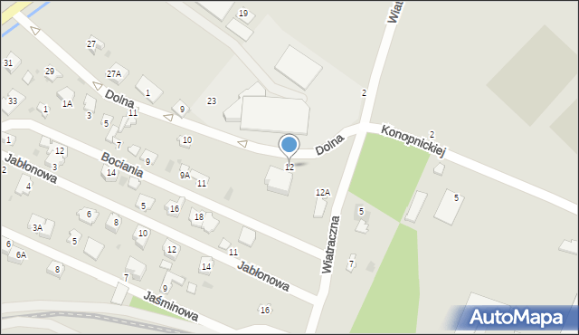 Milanówek, Dolna, 12, mapa Milanówek