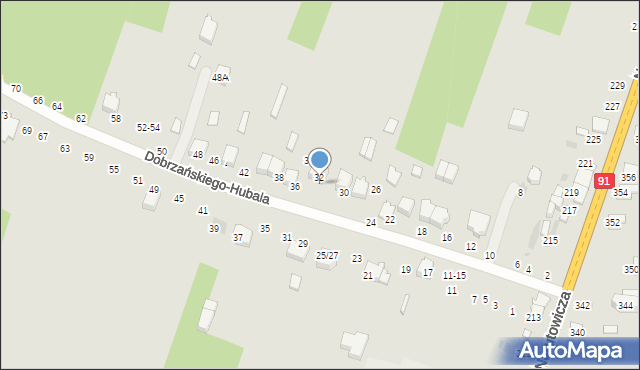 Radomsko, Dobrzańskiego-Hubala Henryka, mjr., 32/34, mapa Radomsko