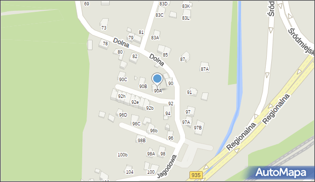 Rybnik, Dolna, 90A, mapa Rybnika