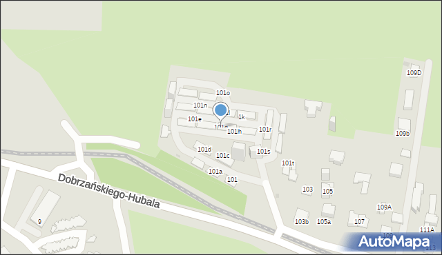 Sosnowiec, Dobrzańskiego-Hubala Henryka, mjr., 101g, mapa Sosnowca