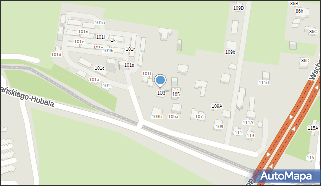 Sosnowiec, Dobrzańskiego-Hubala Henryka, mjr., 103, mapa Sosnowca
