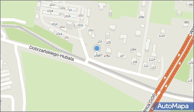 Sosnowiec, Dobrzańskiego-Hubala Henryka, mjr., 103b, mapa Sosnowca