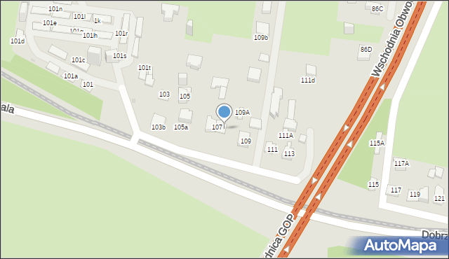 Sosnowiec, Dobrzańskiego-Hubala Henryka, mjr., 107A, mapa Sosnowca