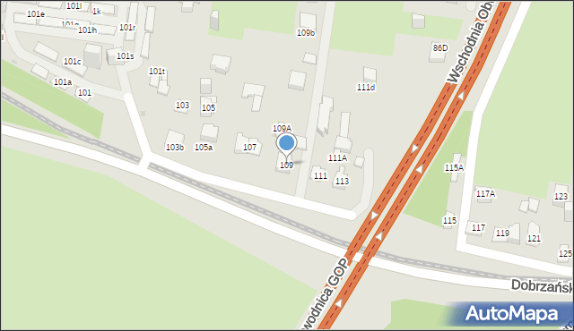 Sosnowiec, Dobrzańskiego-Hubala Henryka, mjr., 109, mapa Sosnowca