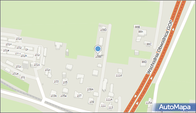 Sosnowiec, Dobrzańskiego-Hubala Henryka, mjr., 109b, mapa Sosnowca