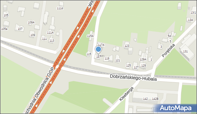 Sosnowiec, Dobrzańskiego-Hubala Henryka, mjr., 117, mapa Sosnowca