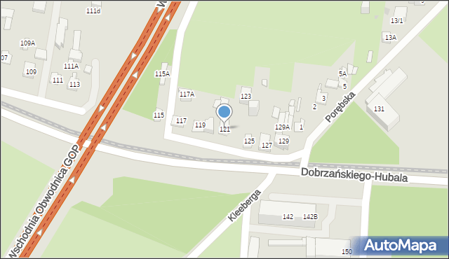 Sosnowiec, Dobrzańskiego-Hubala Henryka, mjr., 121, mapa Sosnowca