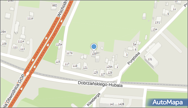 Sosnowiec, Dobrzańskiego-Hubala Henryka, mjr., 123, mapa Sosnowca