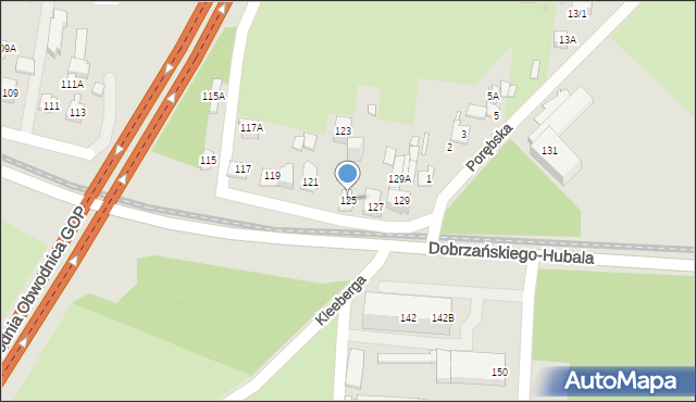 Sosnowiec, Dobrzańskiego-Hubala Henryka, mjr., 125, mapa Sosnowca