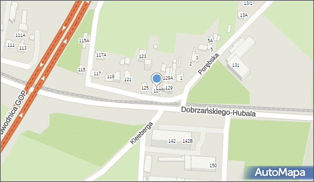 Sosnowiec, Dobrzańskiego-Hubala Henryka, mjr., 127, mapa Sosnowca