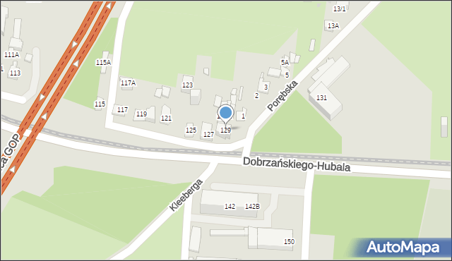 Sosnowiec, Dobrzańskiego-Hubala Henryka, mjr., 129, mapa Sosnowca