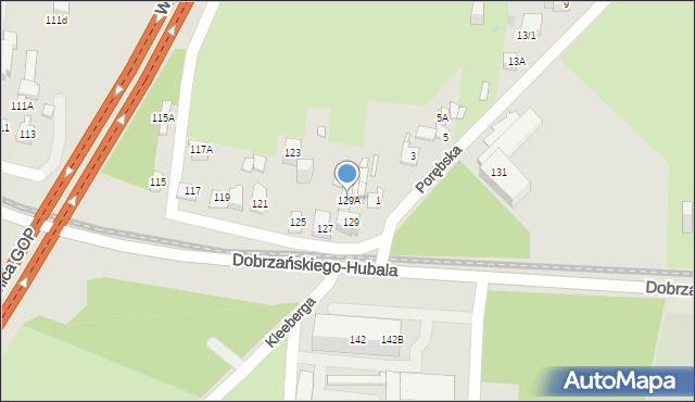 Sosnowiec, Dobrzańskiego-Hubala Henryka, mjr., 129A, mapa Sosnowca