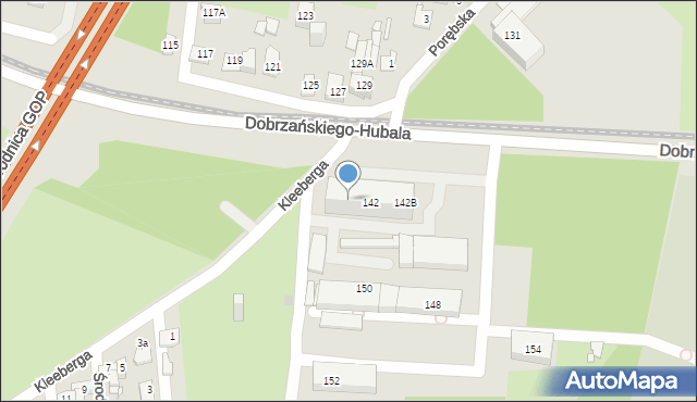 Sosnowiec, Dobrzańskiego-Hubala Henryka, mjr., 142A, mapa Sosnowca