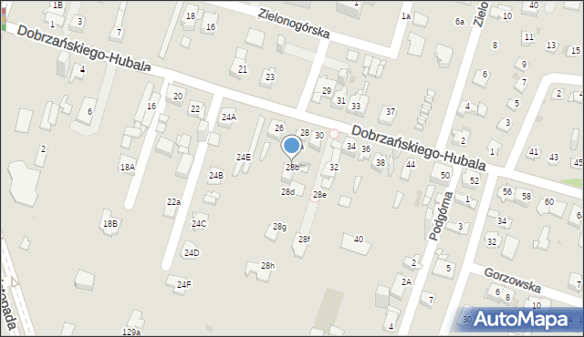 Sosnowiec, Dobrzańskiego-Hubala Henryka, mjr., 28b, mapa Sosnowca