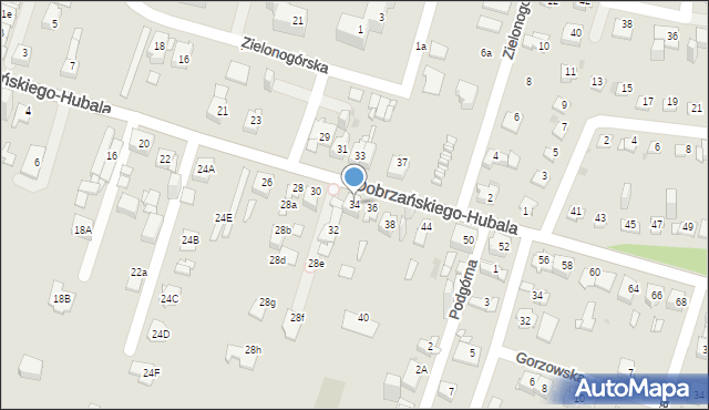 Sosnowiec, Dobrzańskiego-Hubala Henryka, mjr., 34, mapa Sosnowca