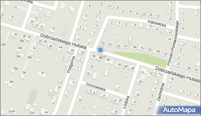 Sosnowiec, Dobrzańskiego-Hubala Henryka, mjr., 58, mapa Sosnowca