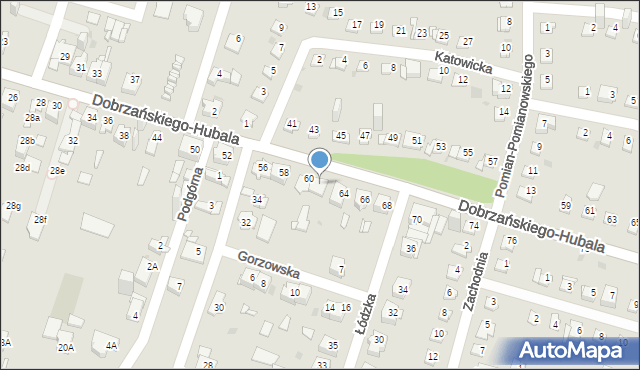 Sosnowiec, Dobrzańskiego-Hubala Henryka, mjr., 62, mapa Sosnowca