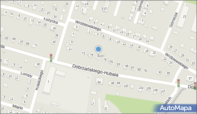 Sosnowiec, Dobrzańskiego-Hubala Henryka, mjr., 77, mapa Sosnowca