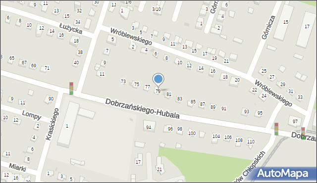 Sosnowiec, Dobrzańskiego-Hubala Henryka, mjr., 79, mapa Sosnowca