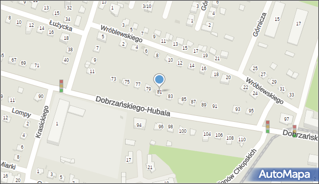 Sosnowiec, Dobrzańskiego-Hubala Henryka, mjr., 81, mapa Sosnowca