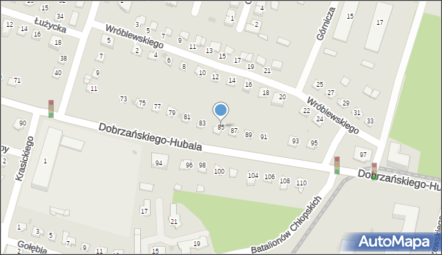 Sosnowiec, Dobrzańskiego-Hubala Henryka, mjr., 85, mapa Sosnowca