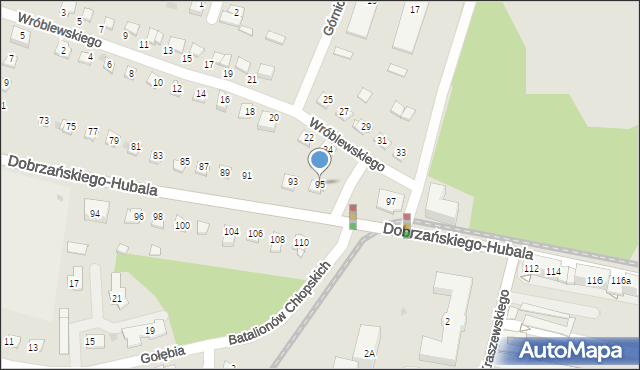 Sosnowiec, Dobrzańskiego-Hubala Henryka, mjr., 95, mapa Sosnowca