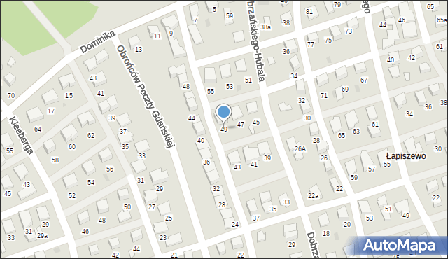 Starogard Gdański, Dobrzańskiego-Hubala Henryka, mjr., 49, mapa Starogard Gdański