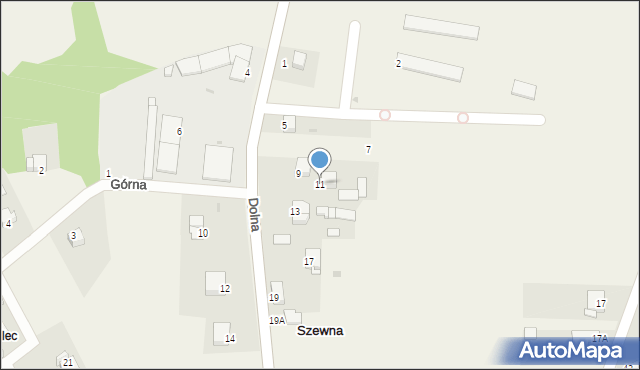 Szewna, Dolna, 11, mapa Szewna