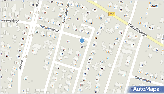 Tomaszów Lubelski, Dobrzańskiego-Hubala Henryka, mjr., 15, mapa Tomaszów Lubelski